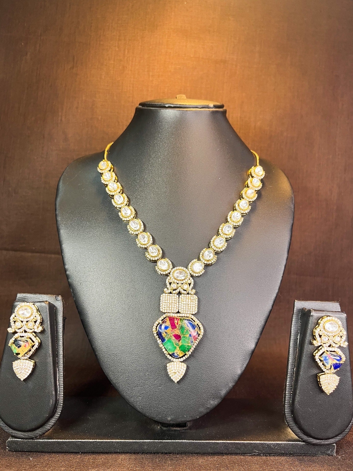 Moissanite necklace set with gemstone pendant