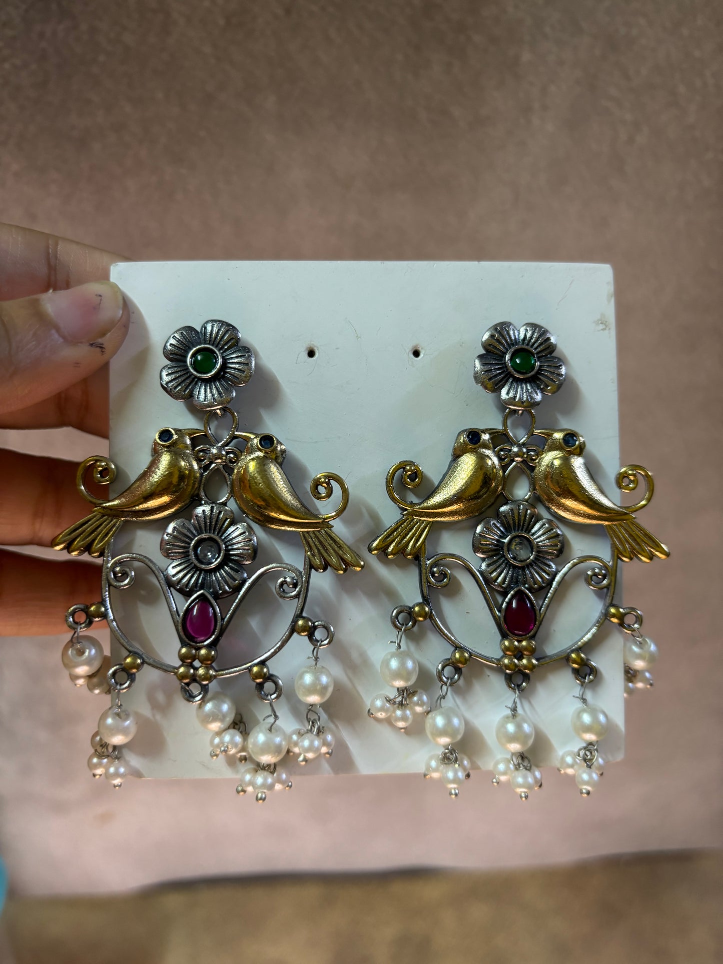 Dual-Tone Avian Blossom Drop Earrings