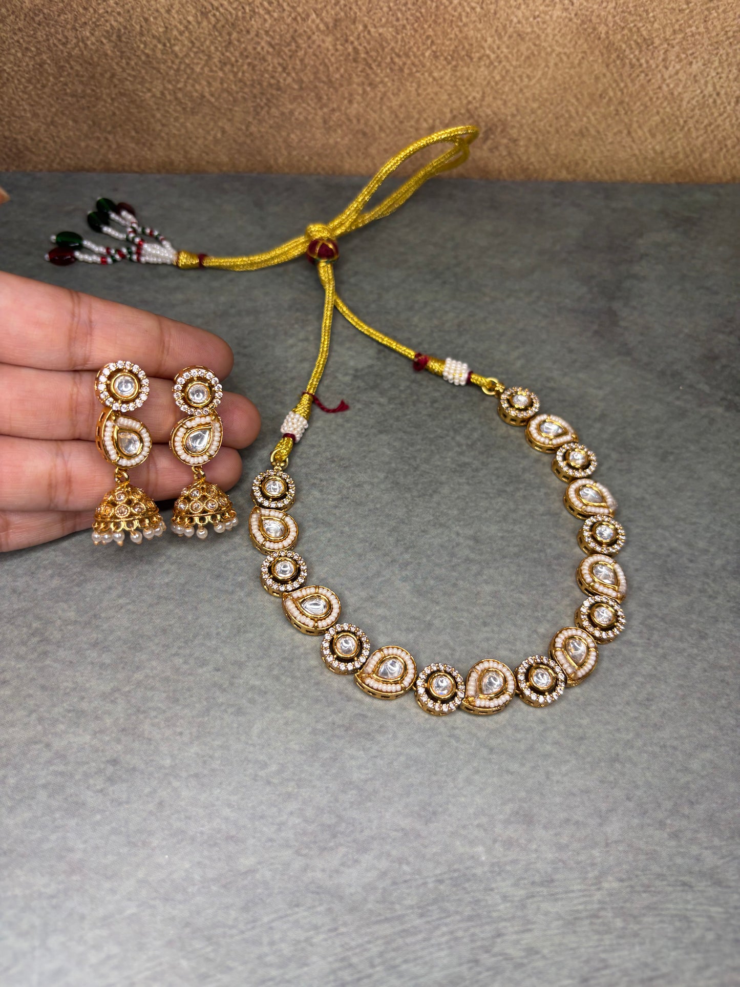 Golden Kundan cum mossanite necklace