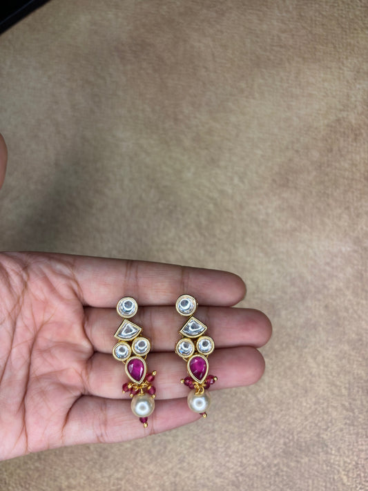 Elegant Cream Beaded Choker Set with Pink Pendant & Earrings