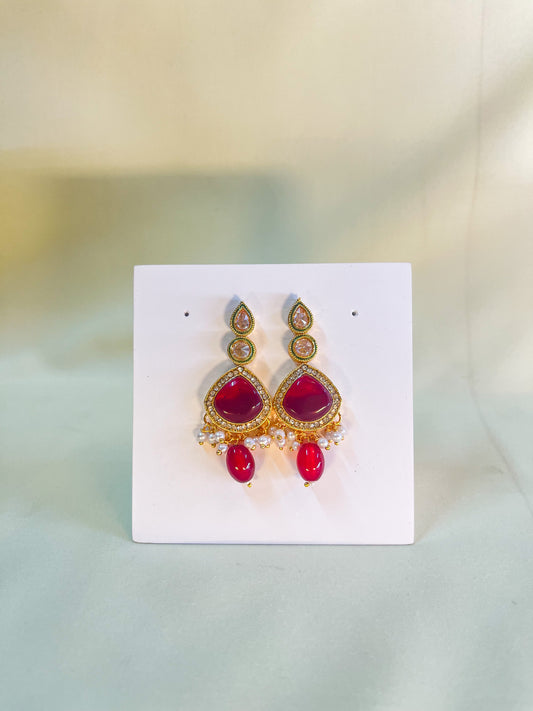 Ruby Red Monalisa Stones necklace set with maangtika