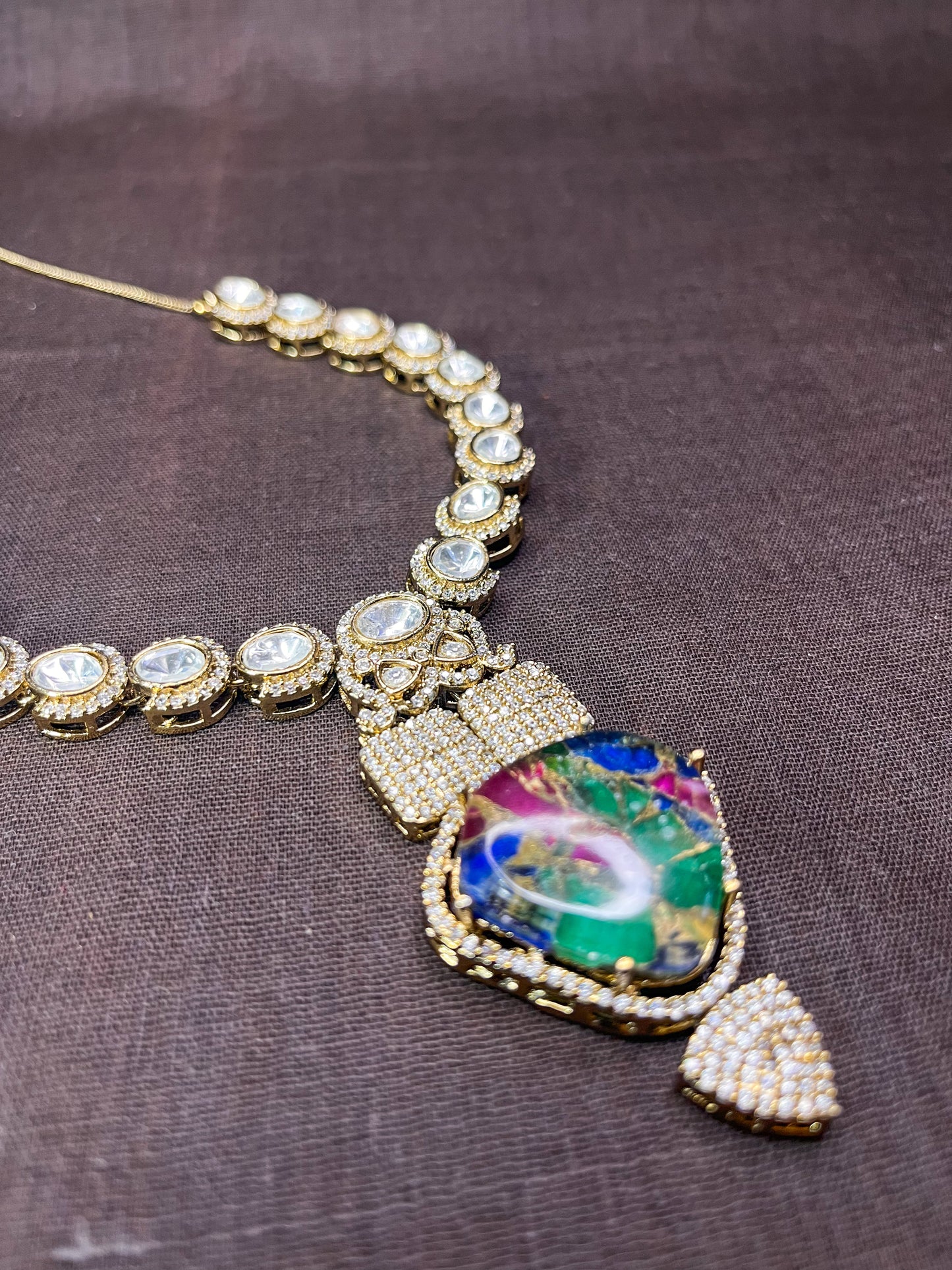 Moissanite necklace set with gemstone pendant