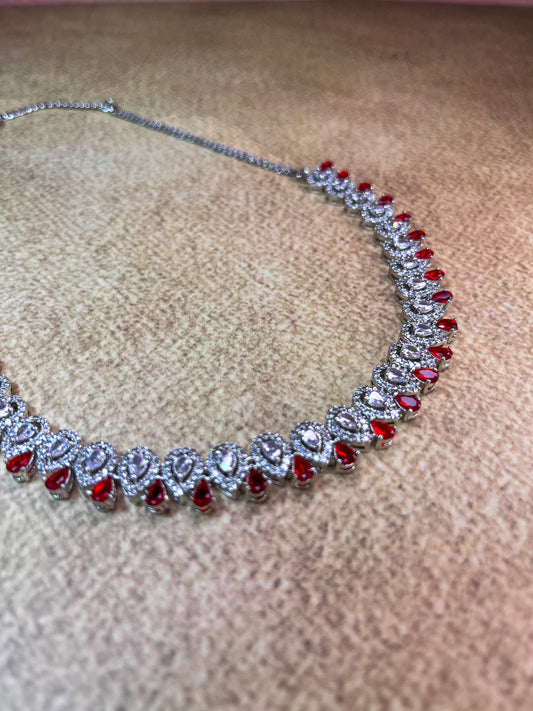 Ruby Red American Diamond Necklace Set