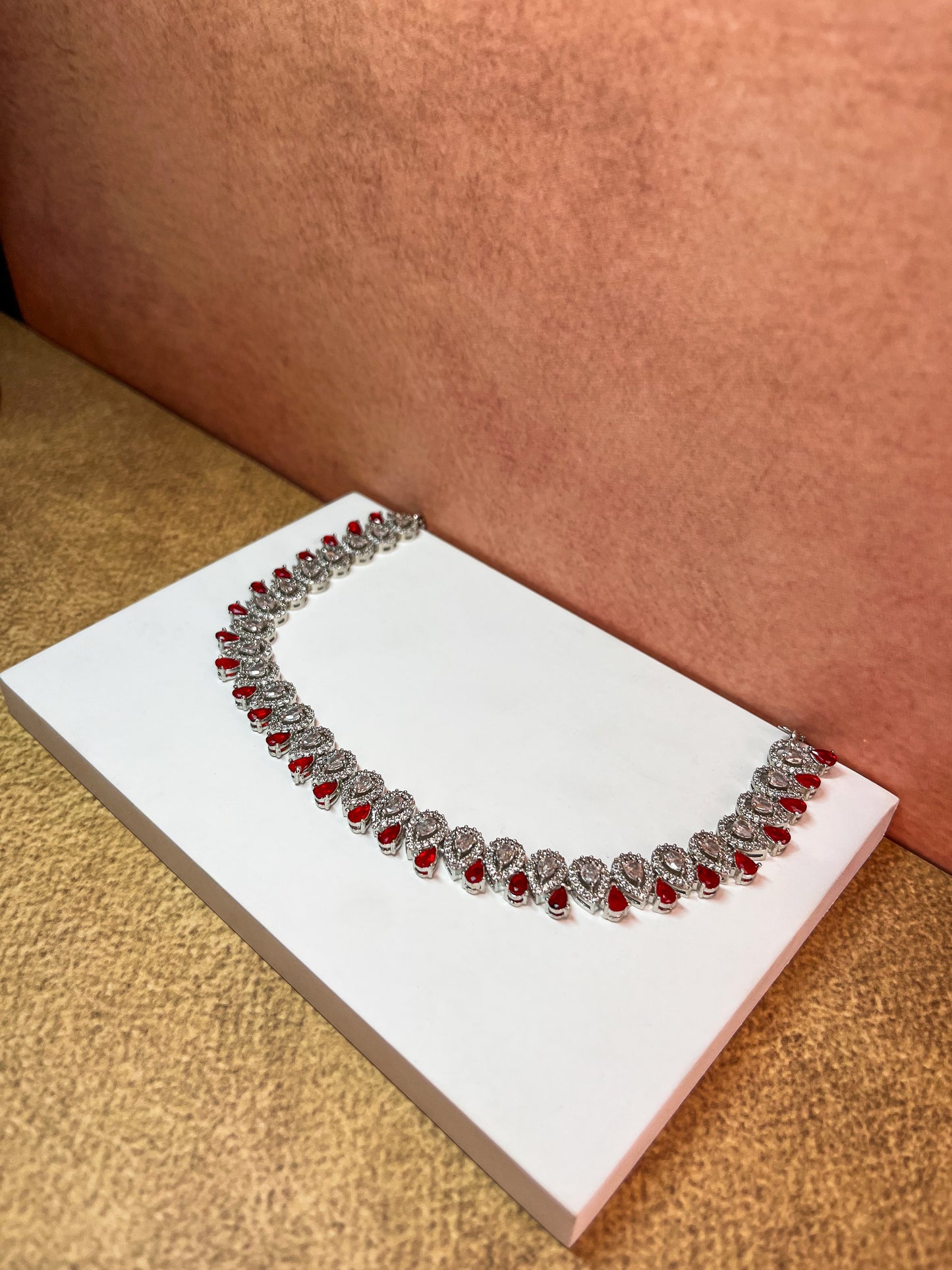 Ruby Red American Diamond Necklace Set