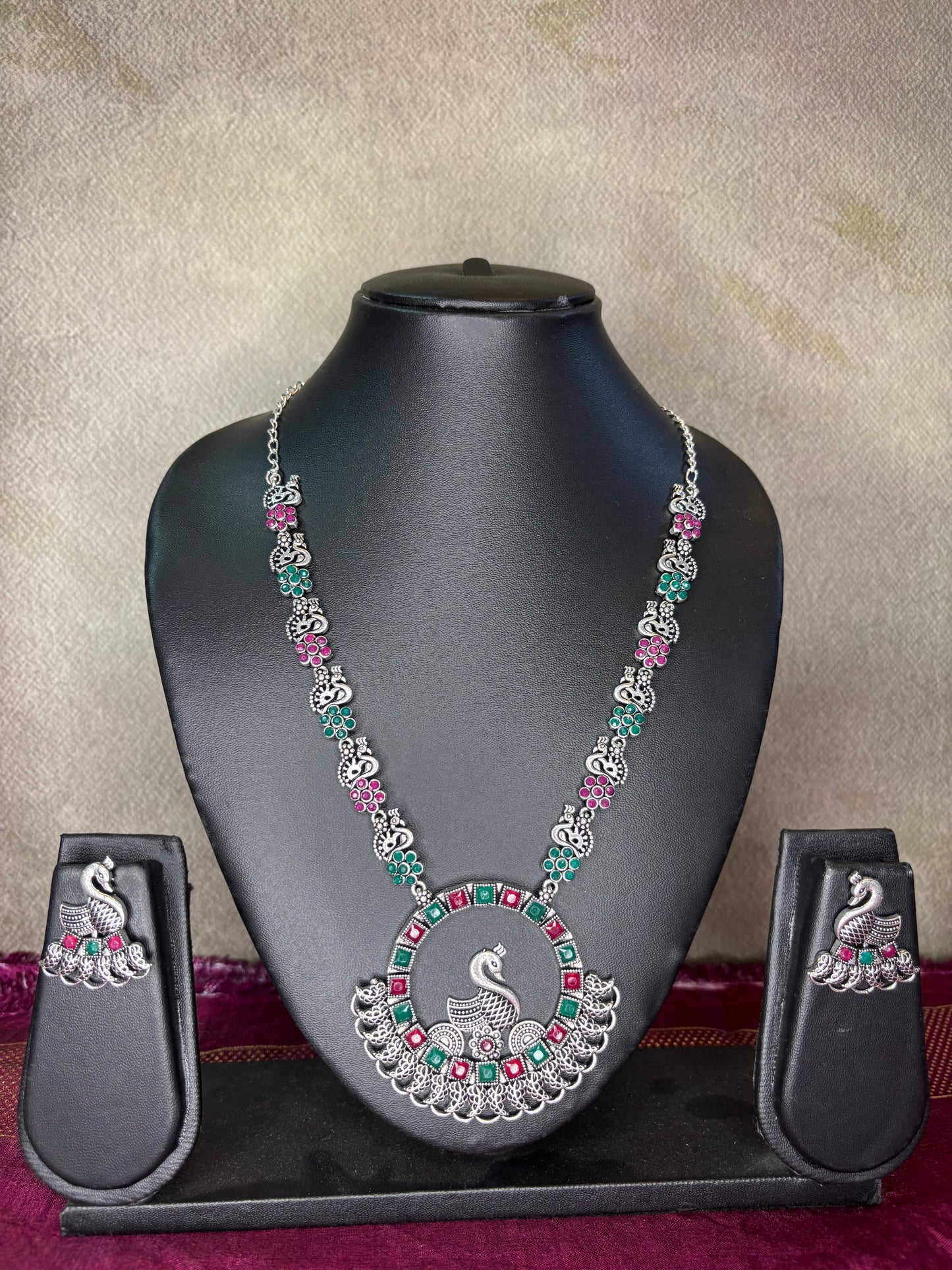 Peacock Motif Pastel brass Necklace Set