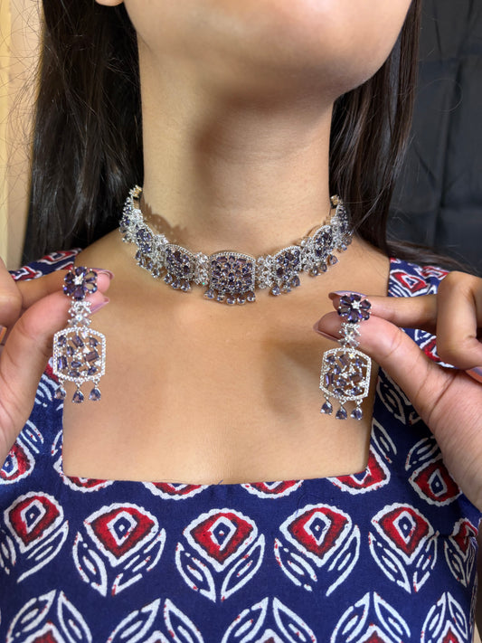 Regal Lavender Crystal Choker & Earring Set