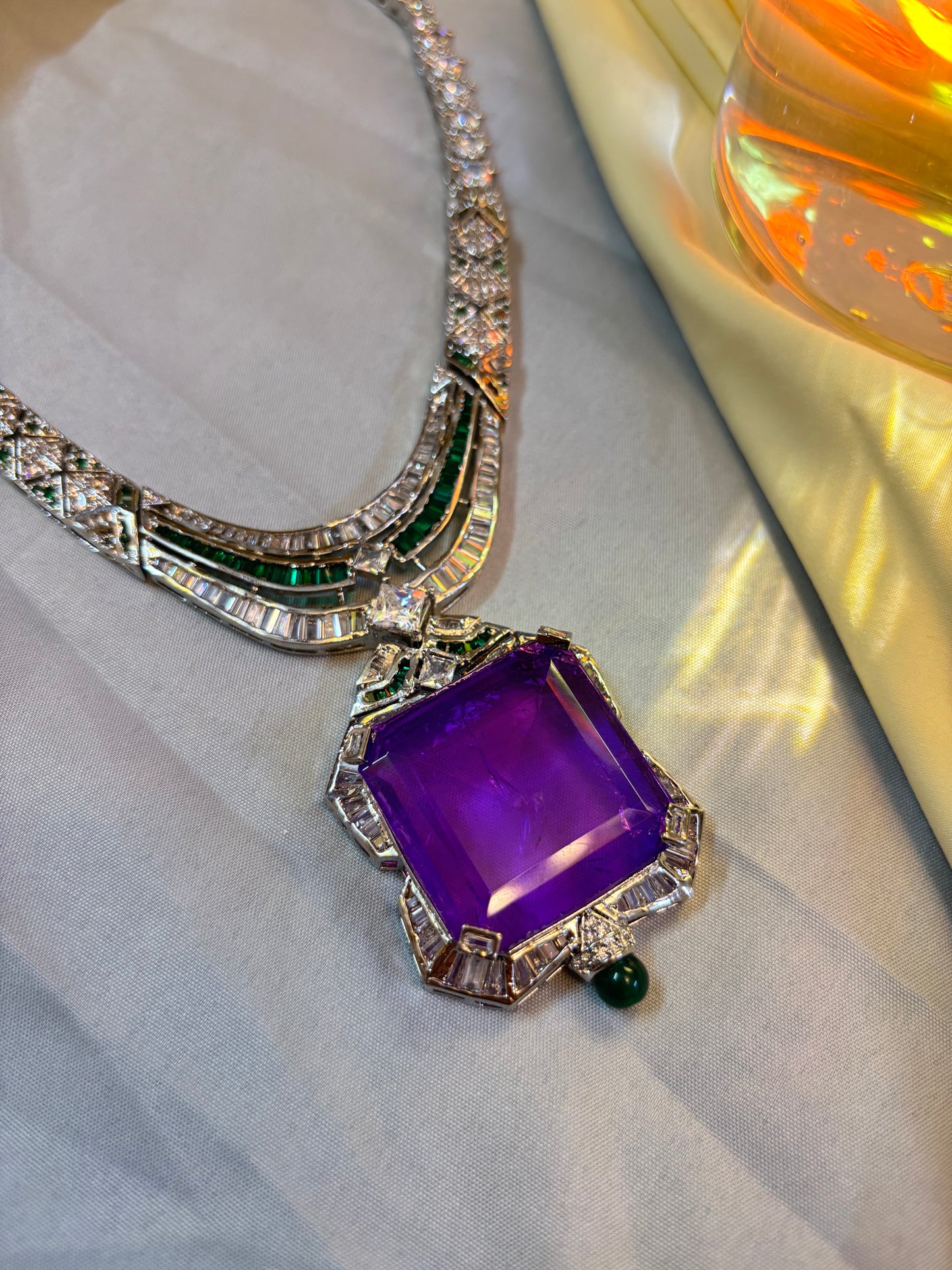 Royal Amethyst Stone Mid-Length Necklace Set