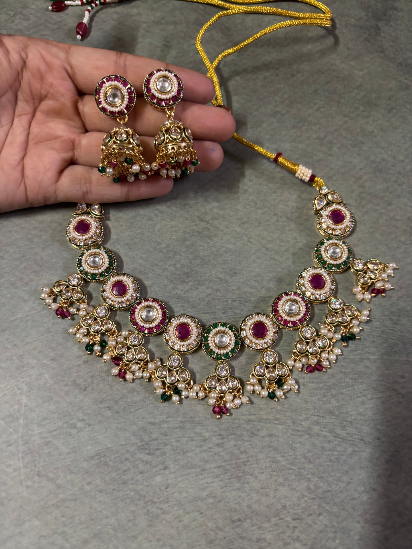The Rani Meenakari Kundan and Pearl Bridal Set