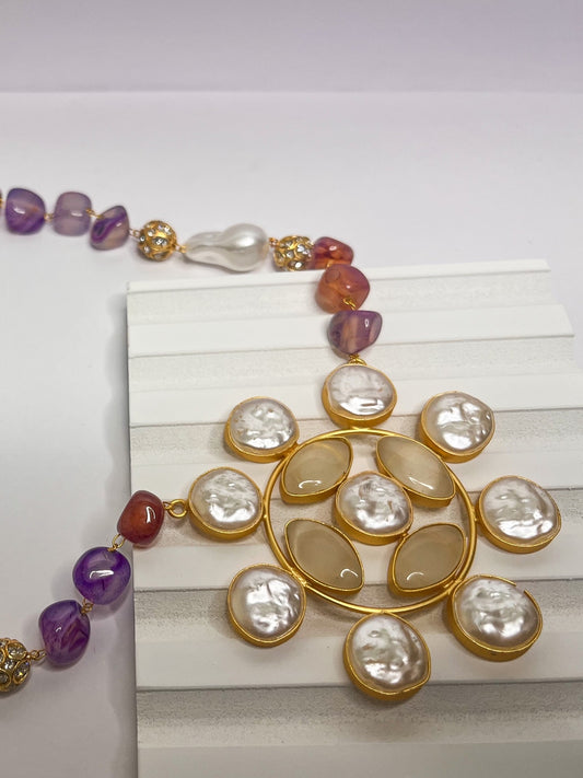 Mother of Pearls purple onyx necklace set