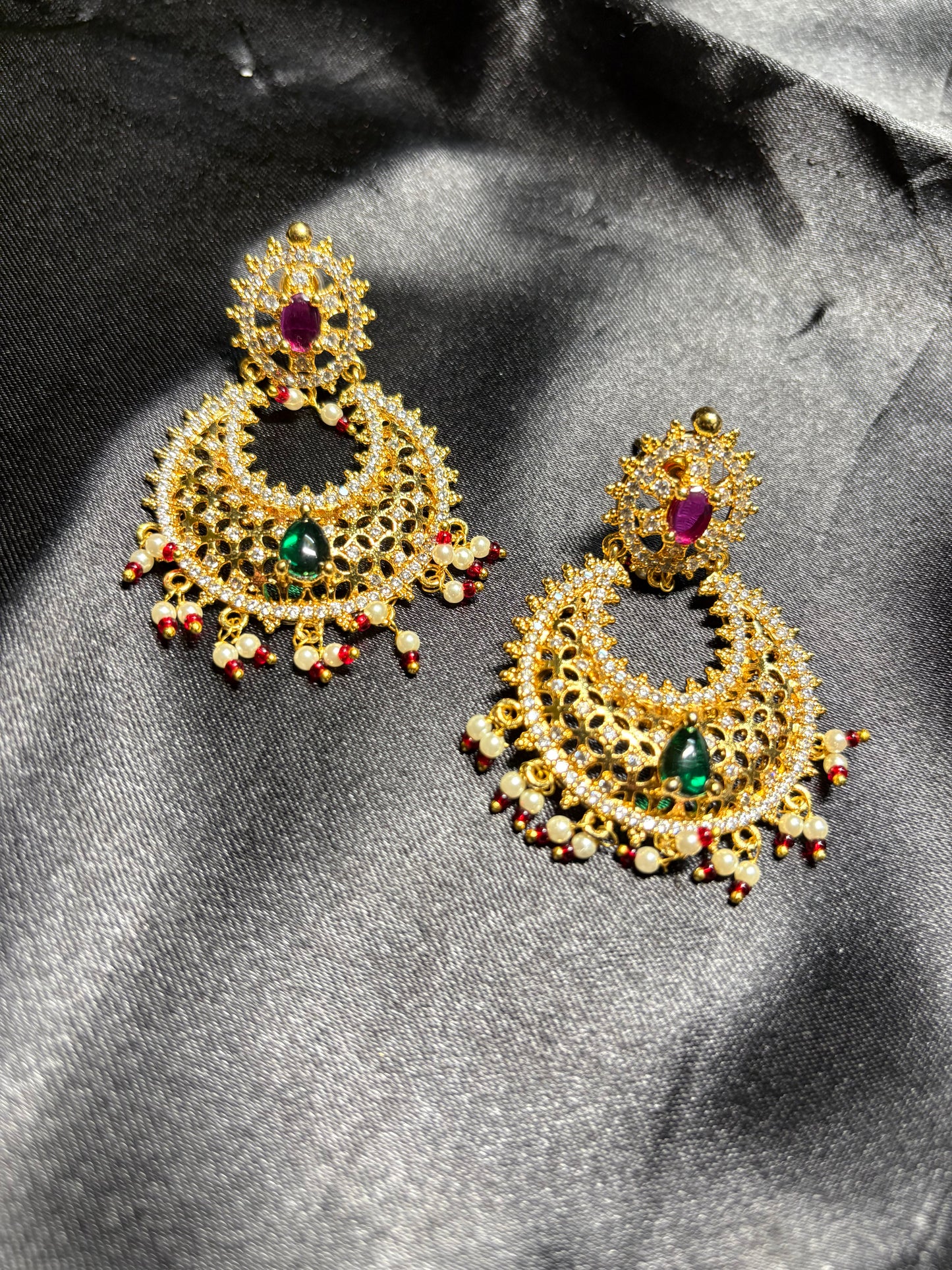 Regal Kundan Polki Aad Necklace Set with Chandbali Earrings