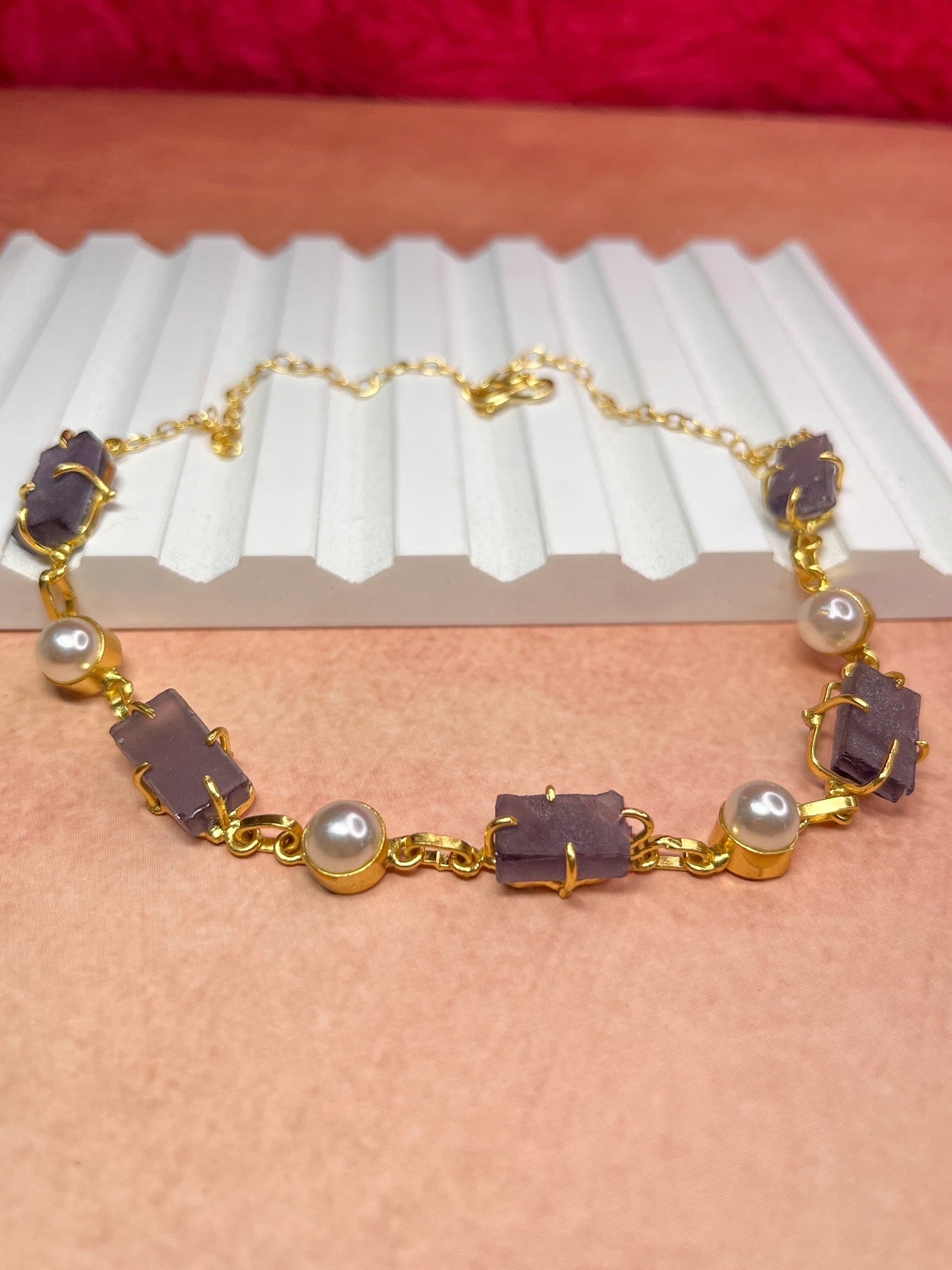 Amethyst Gold Modern Necklace Set