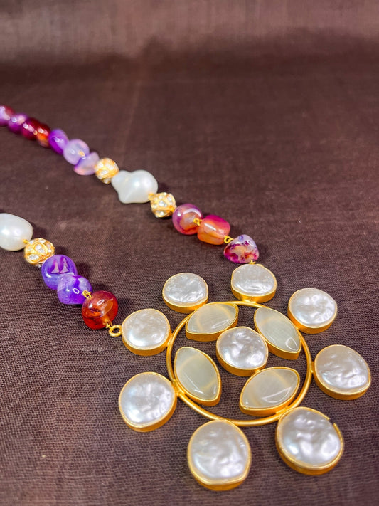 Mother of Pearls purple onyx necklace set
