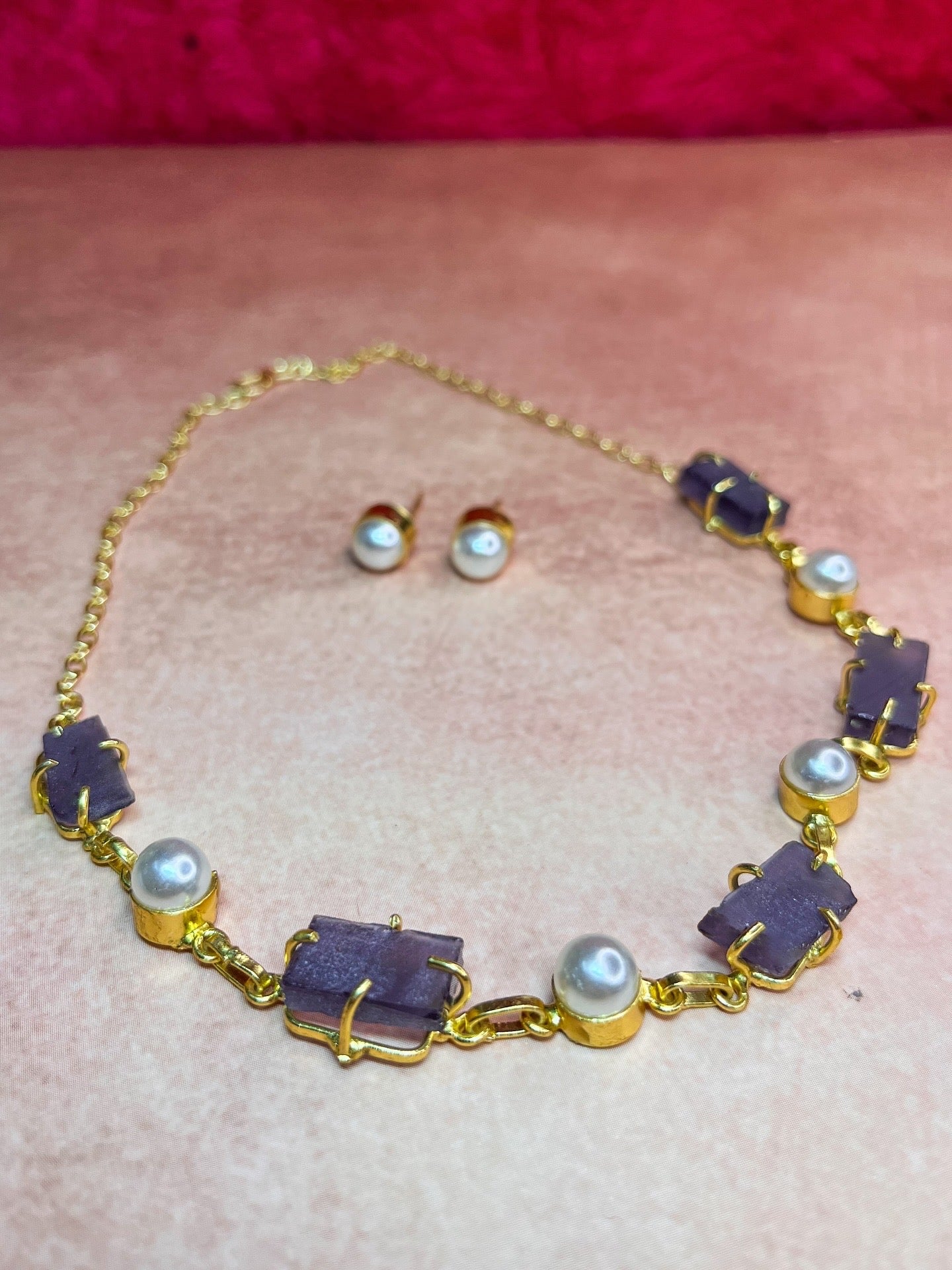 Amethyst Gold Modern Necklace Set
