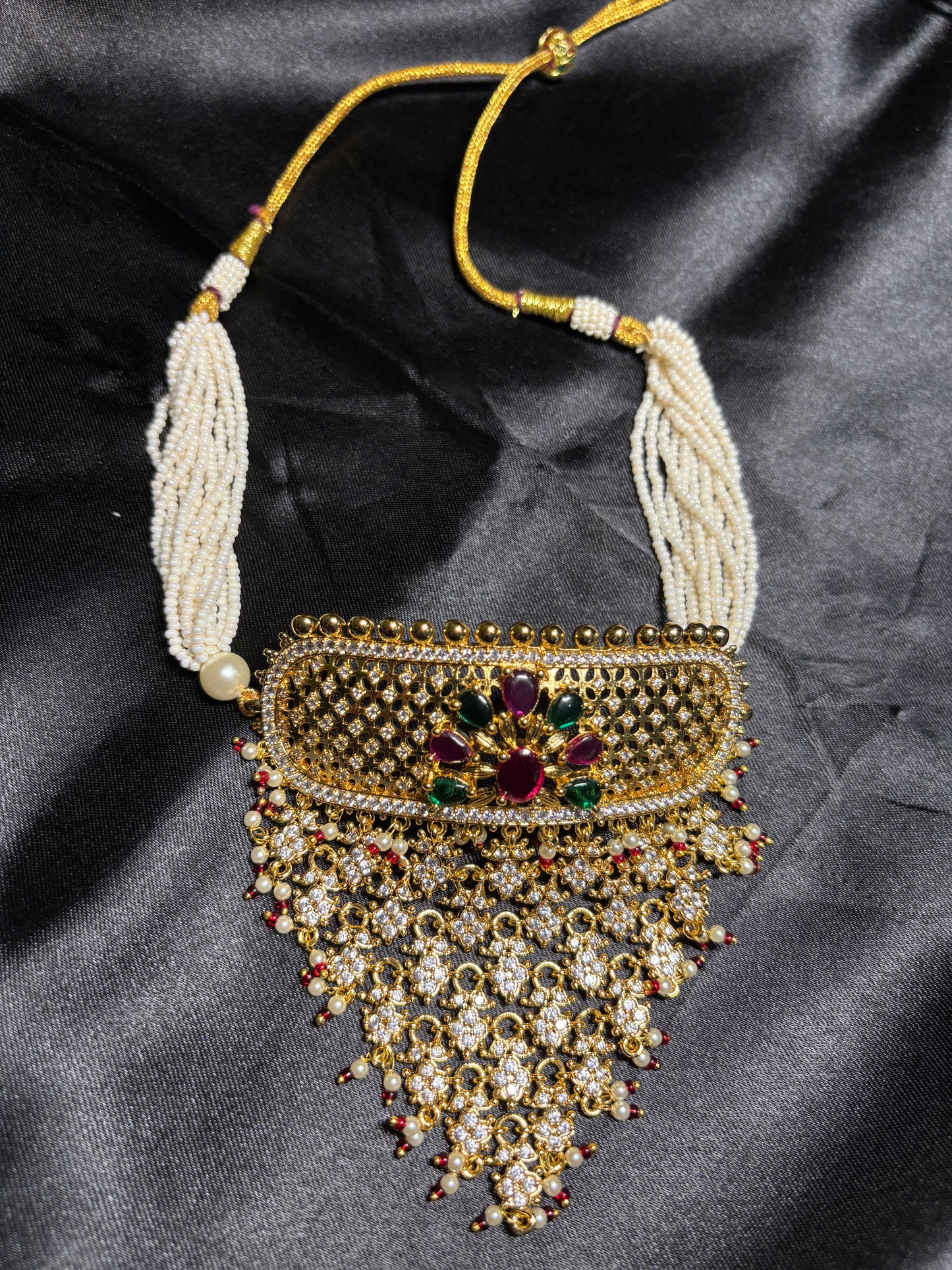 Regal Kundan Polki Aad Necklace Set with Chandbali Earrings
