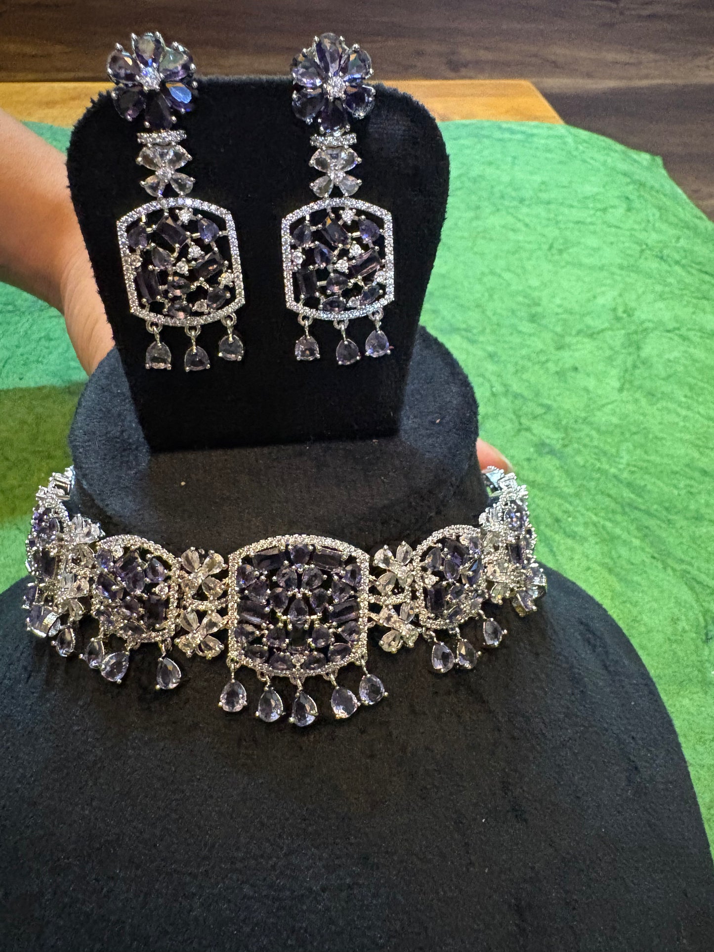 Regal Lavender Crystal Choker & Earring Set
