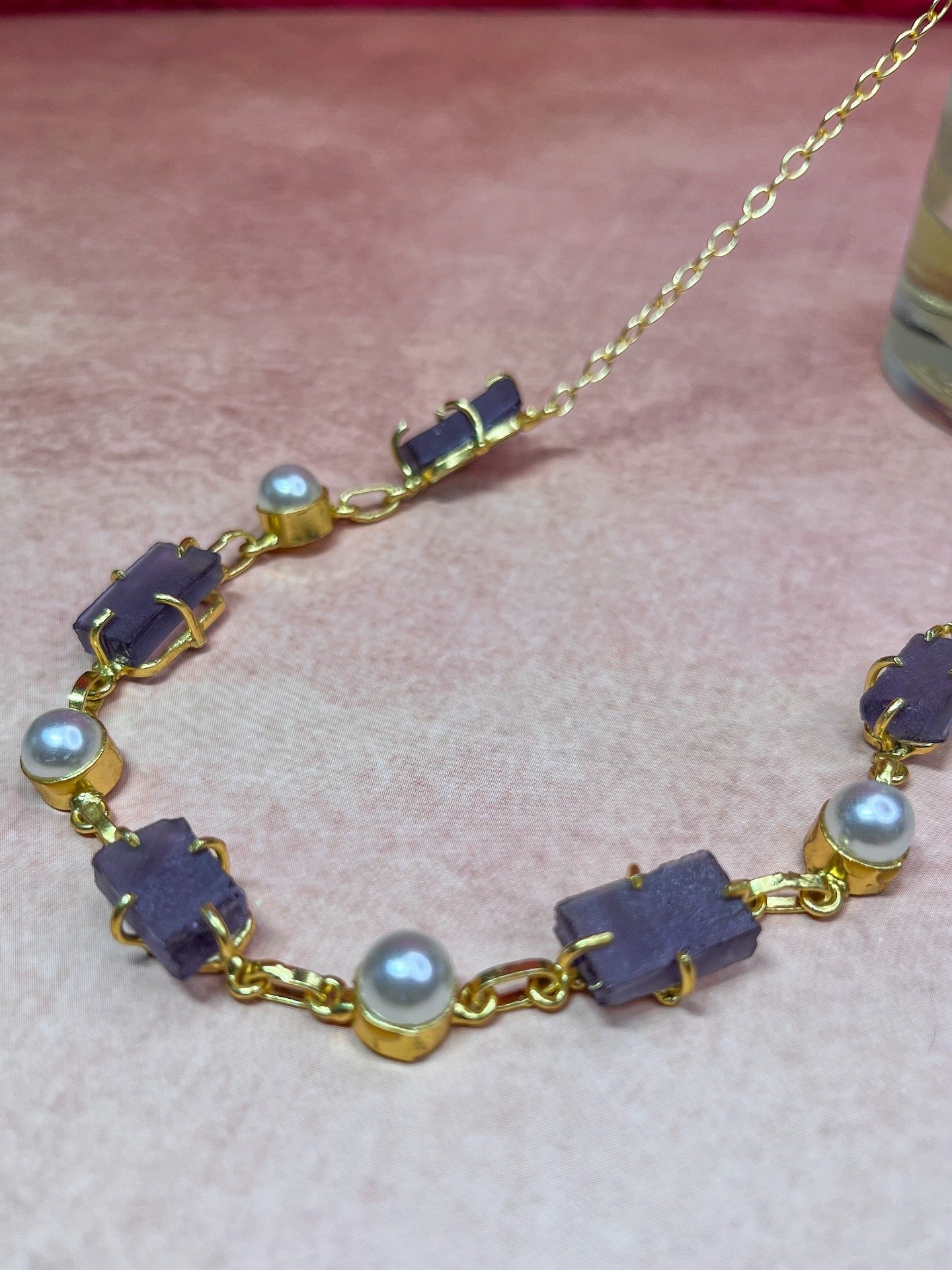 Amethyst Gold Modern Necklace Set