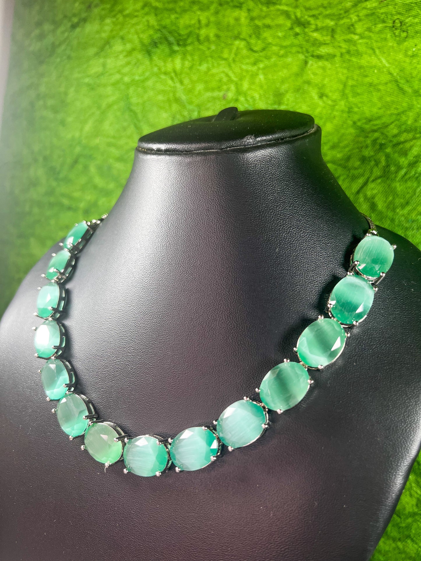 Sea Green doublet stone necklace set in Silver