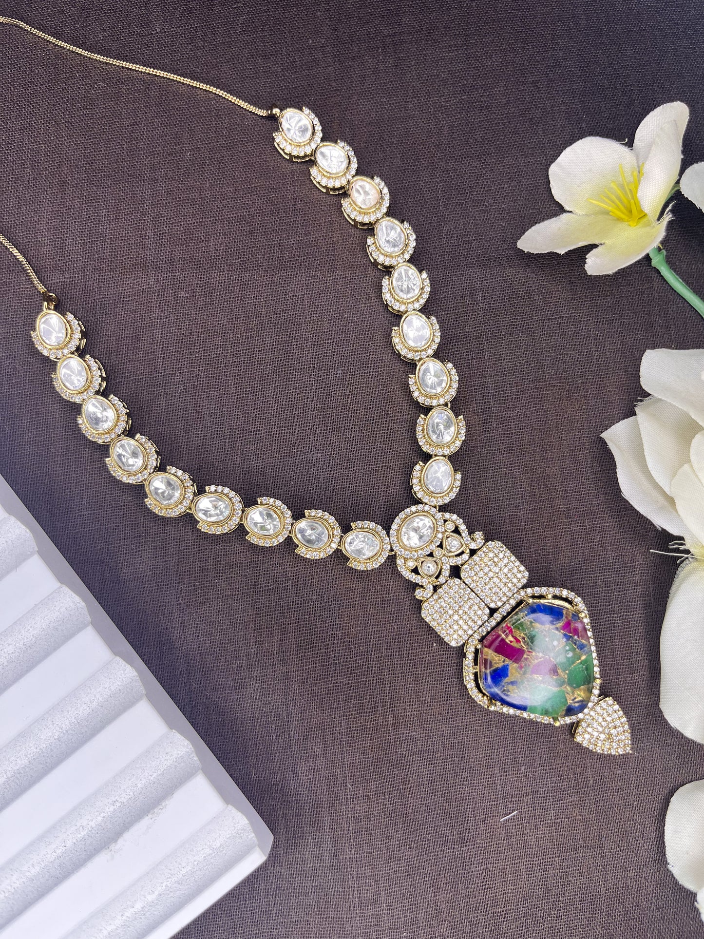 Moissanite necklace set with gemstone pendant