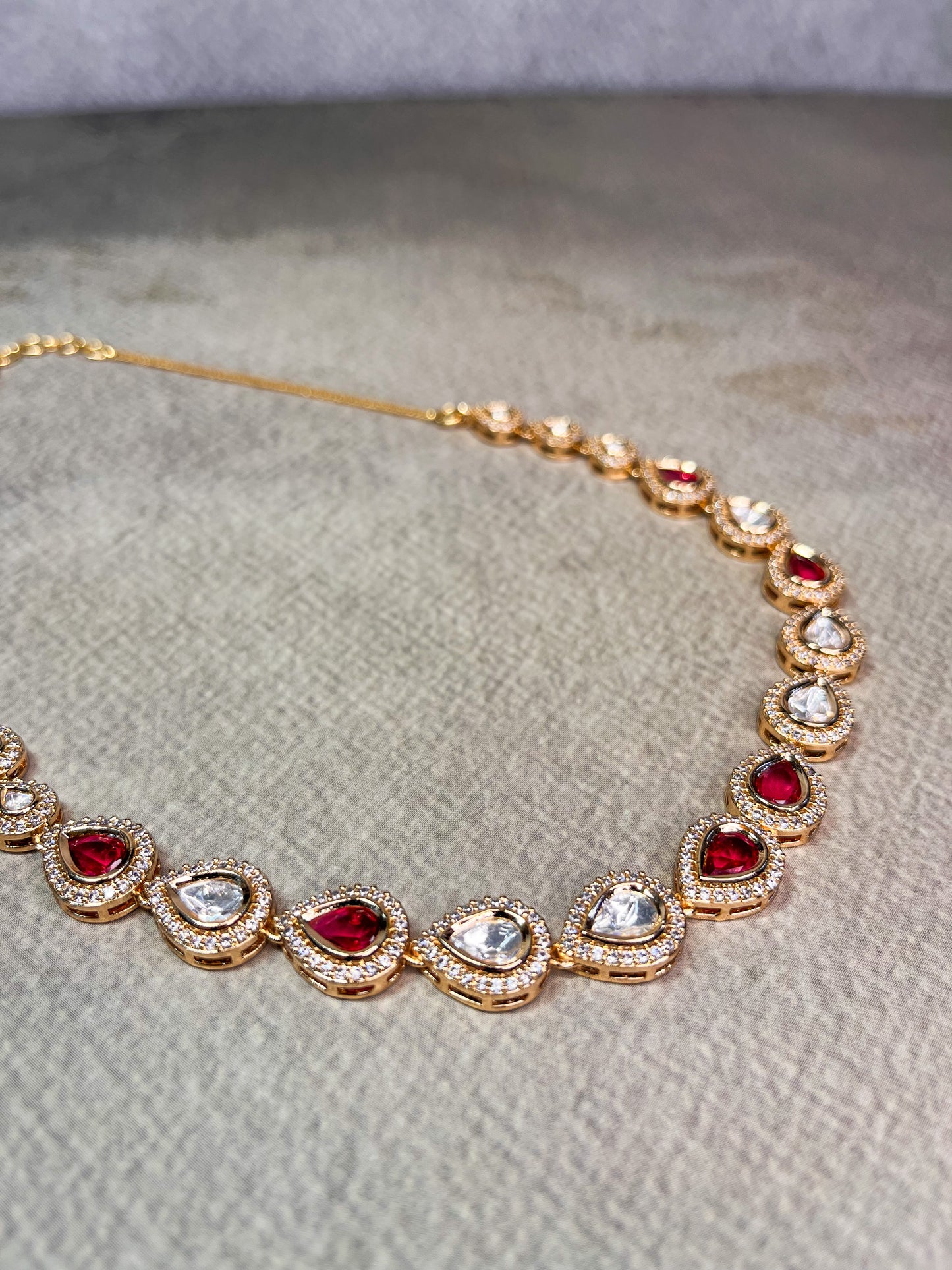 Moissanite-lookalike Ruby Pink Necklace with drop earrings