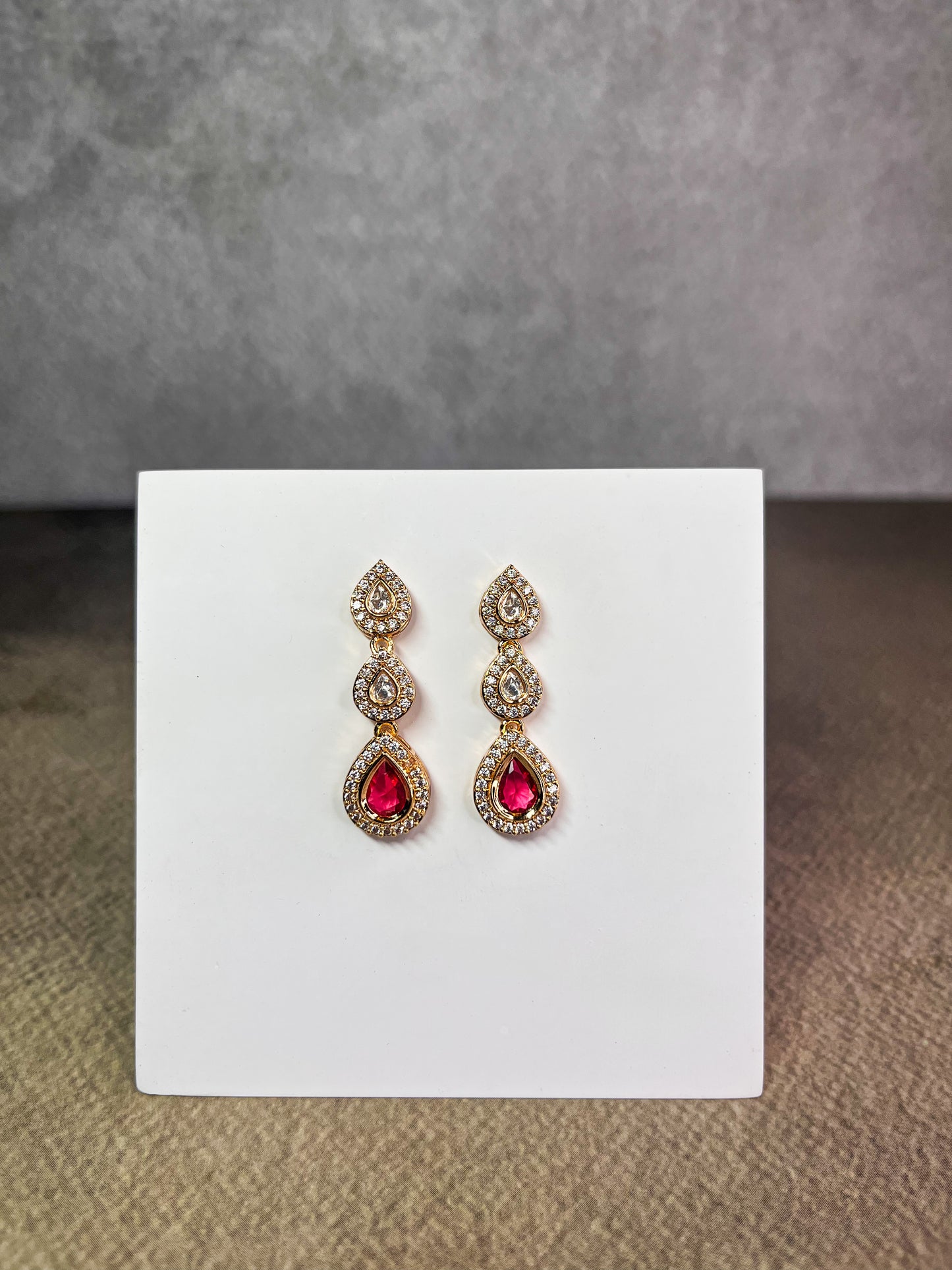 Moissanite-lookalike Ruby Pink Necklace with drop earrings