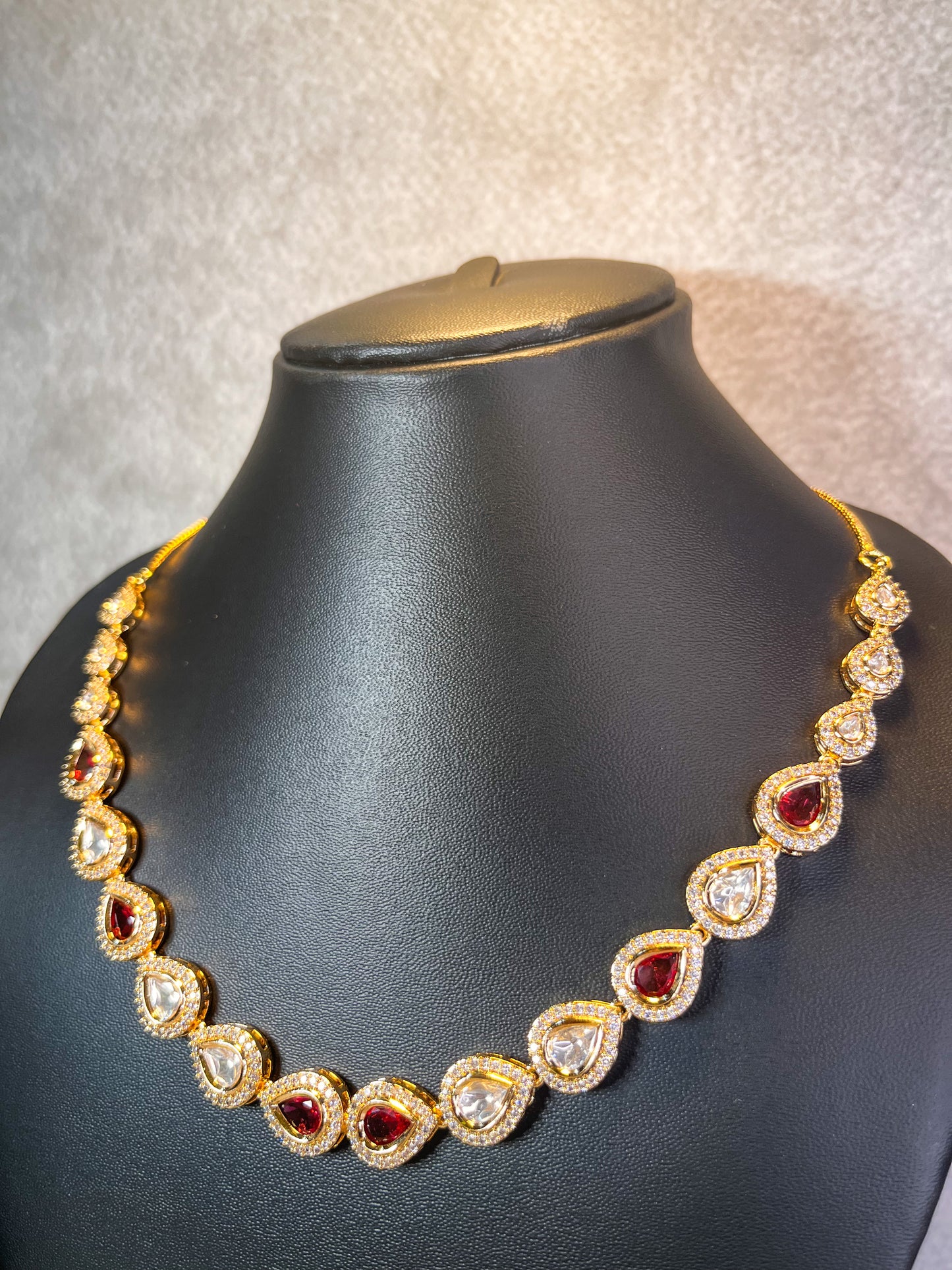 Moissanite-lookalike Ruby Pink Necklace with drop earrings