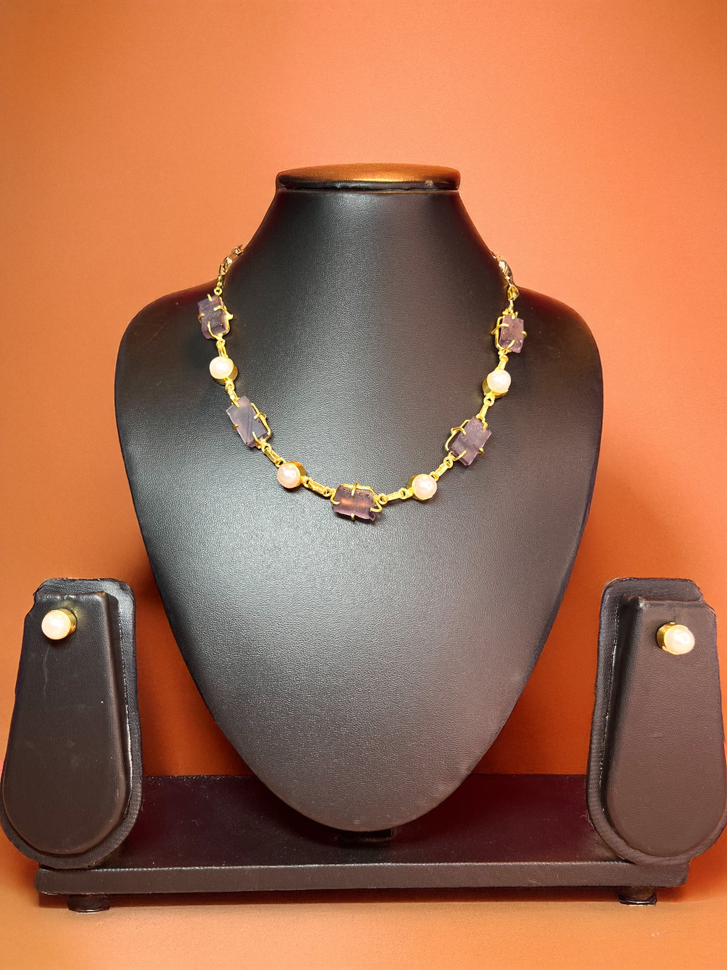 Amethyst Gold Modern Necklace Set