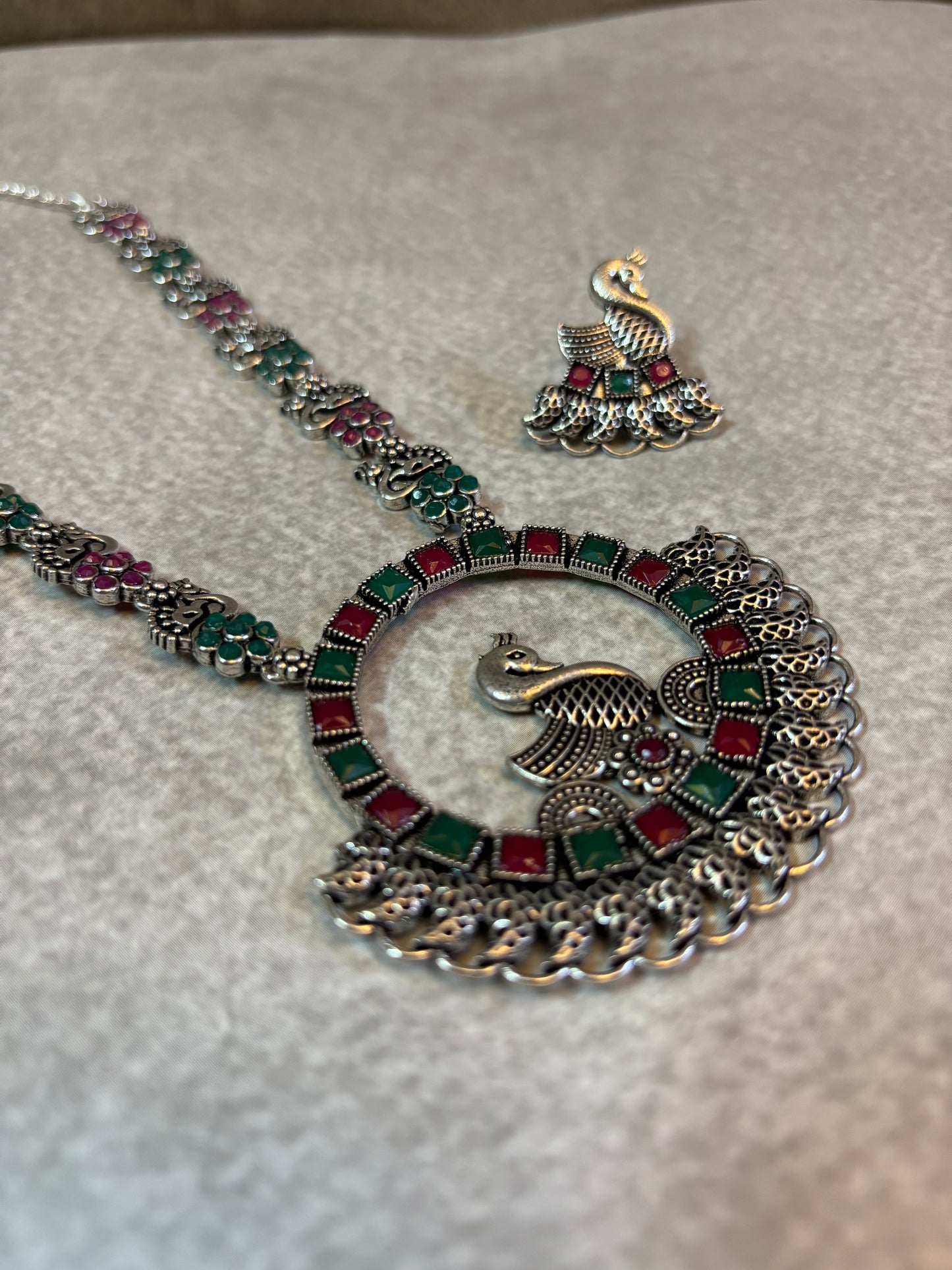 Peacock Motif Pastel brass Necklace Set