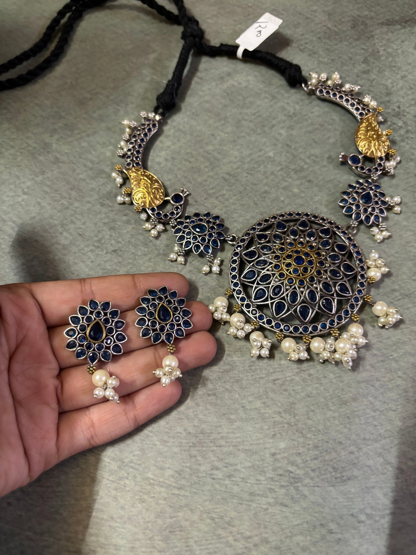 Blue Silver Replica - Hasli cum necklace - A Touch of Royal Grandeur