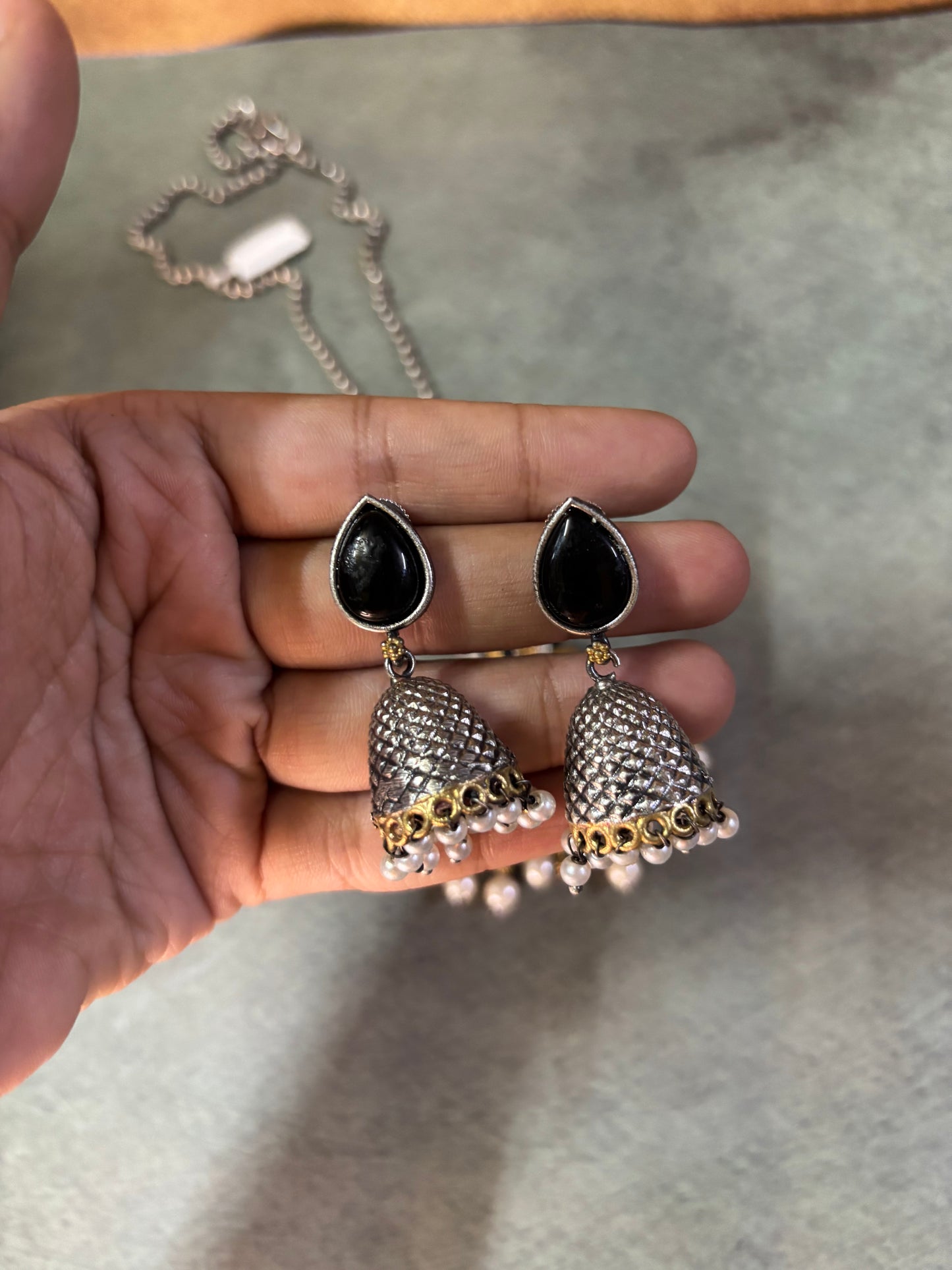 Silver Replica long Necklace in Royal Black