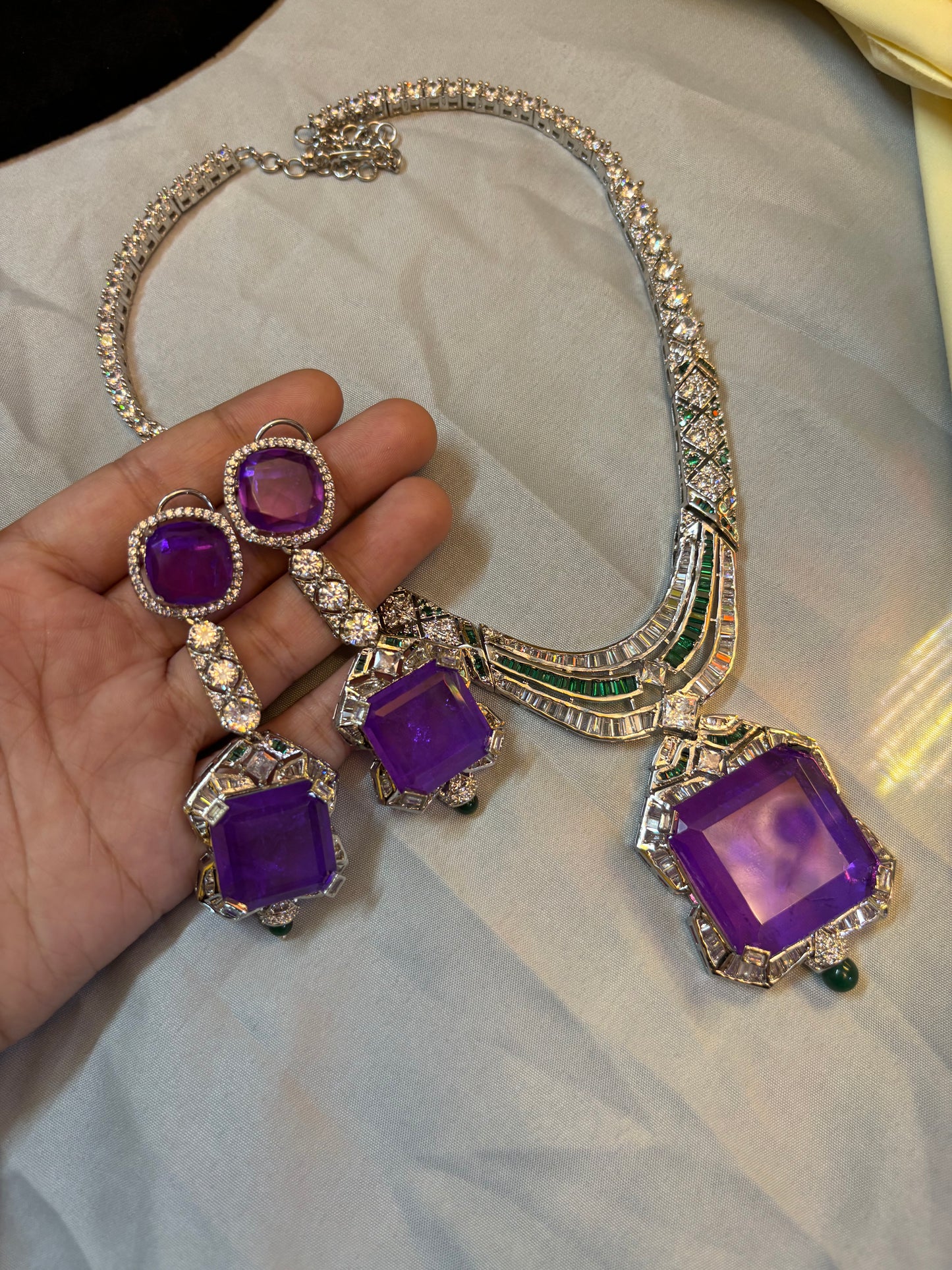 Royal Amethyst Stone Mid-Length Necklace Set