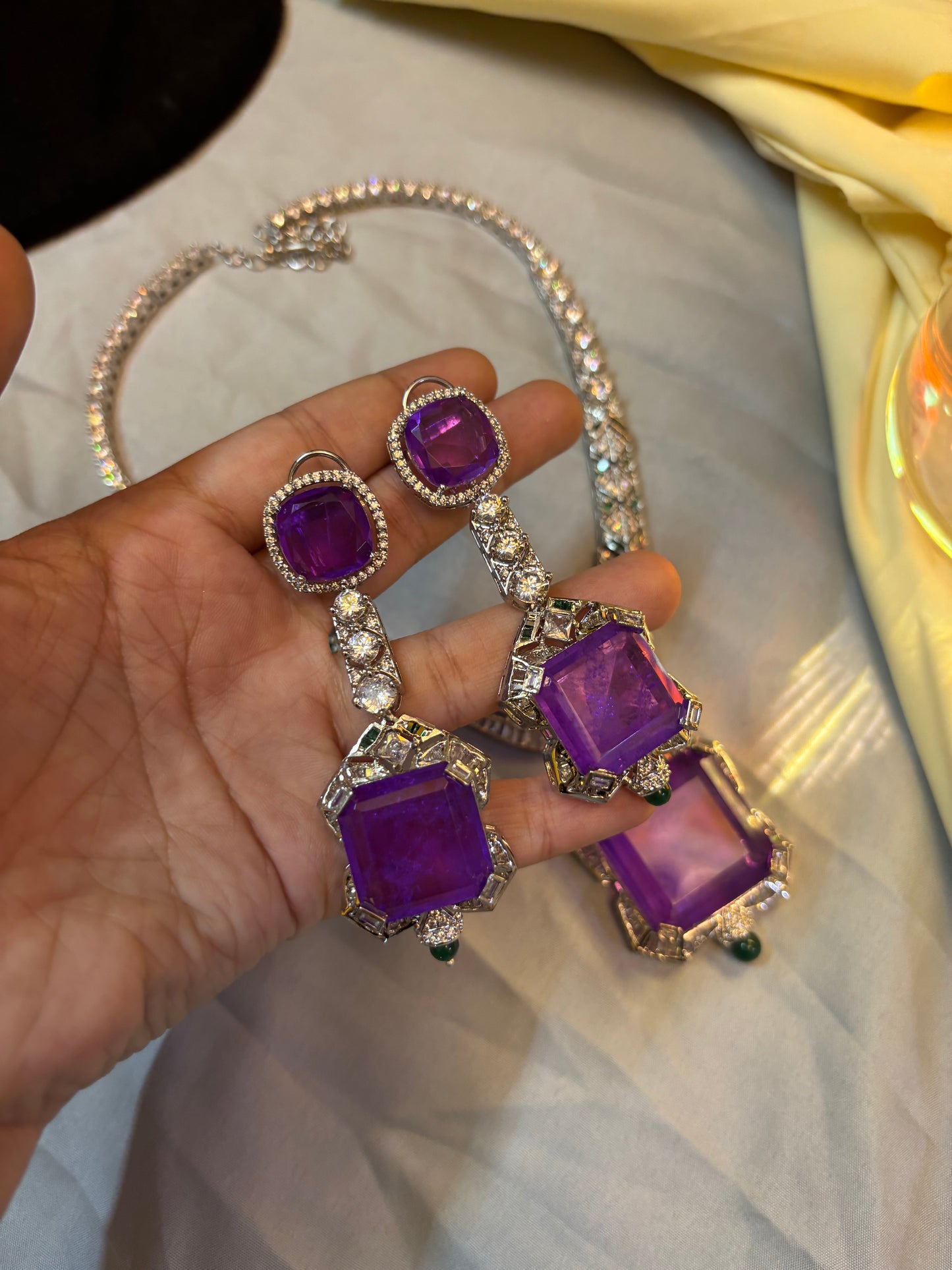 Royal Amethyst Stone Mid-Length Necklace Set