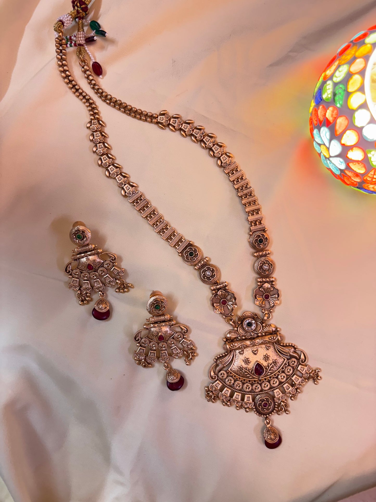 Antique Temple-Inspired Gold Replica Long Necklace Set