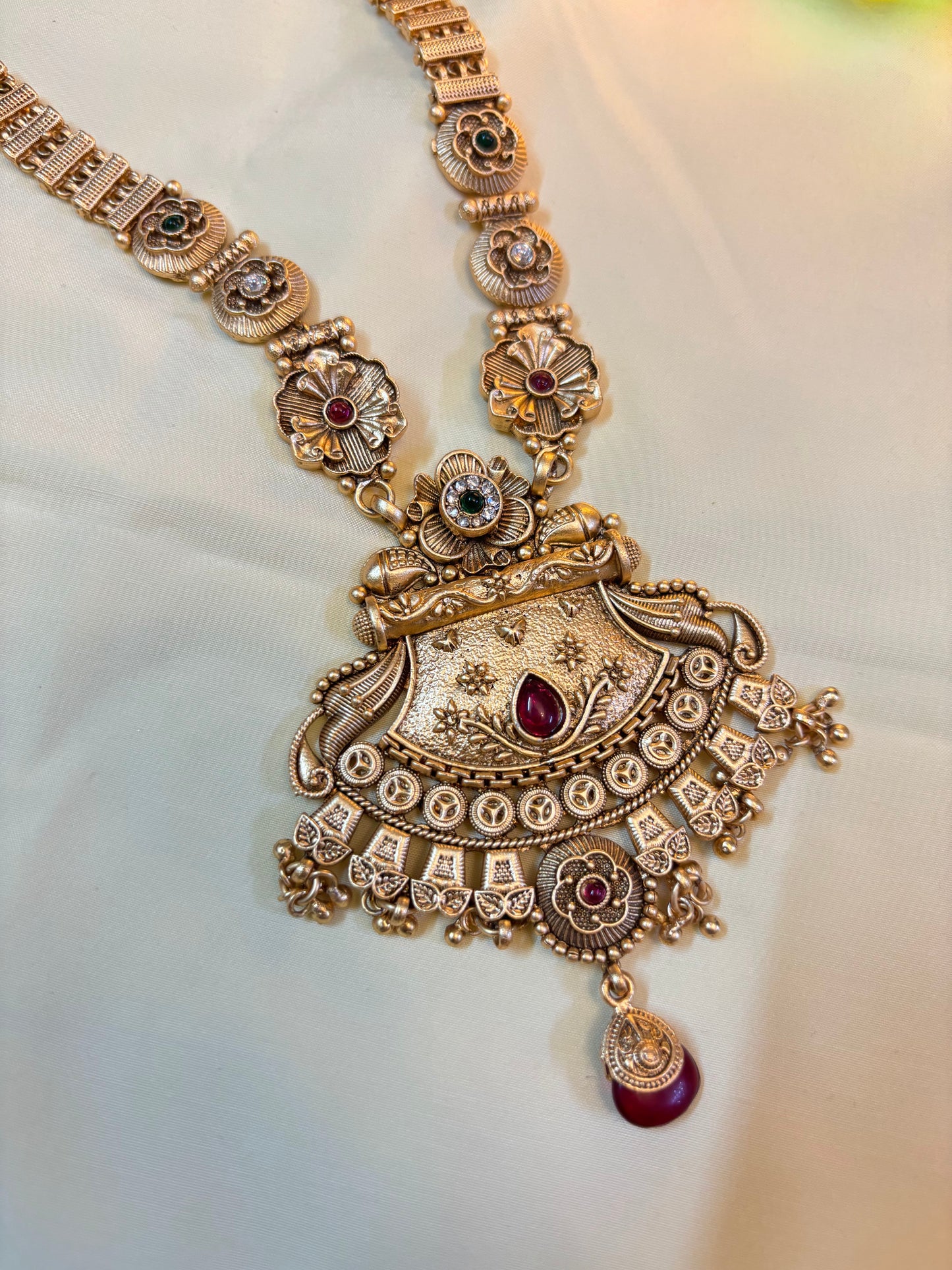 Antique Temple-Inspired Gold Replica Long Necklace Set