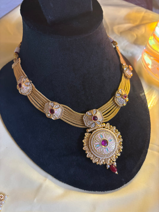 Royal Temple Nakshi Bridal Set – Antique Gold Finish