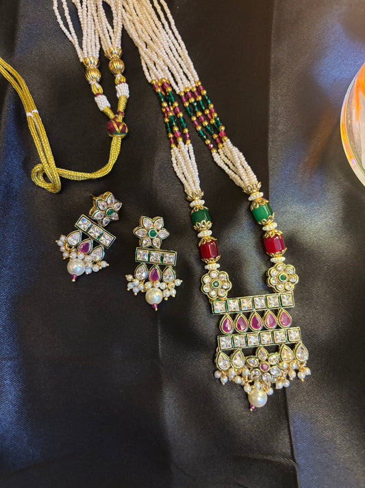 Classic Polki Pearl beaded Necklace Set