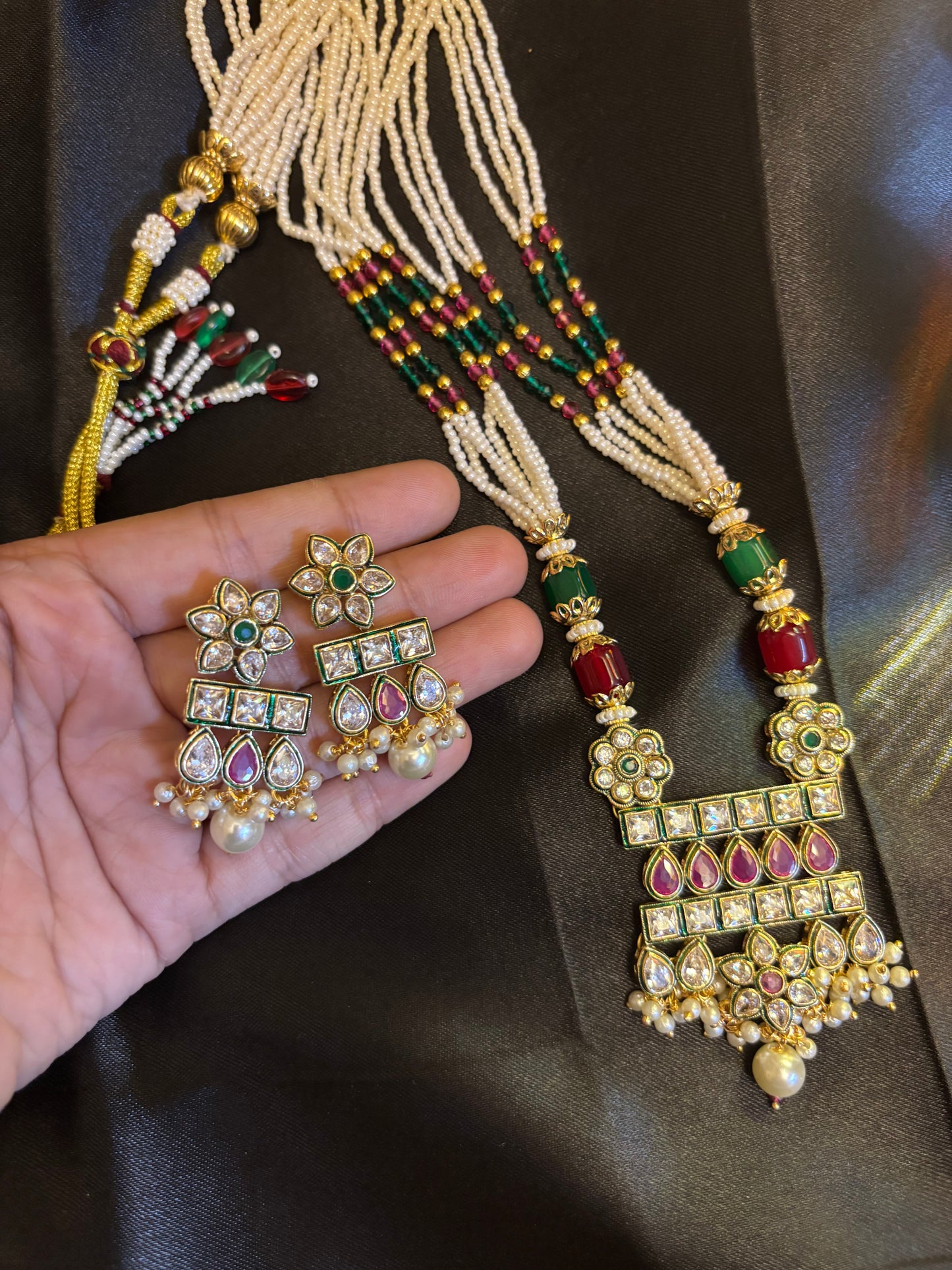 Classic Polki Pearl beaded Necklace Set