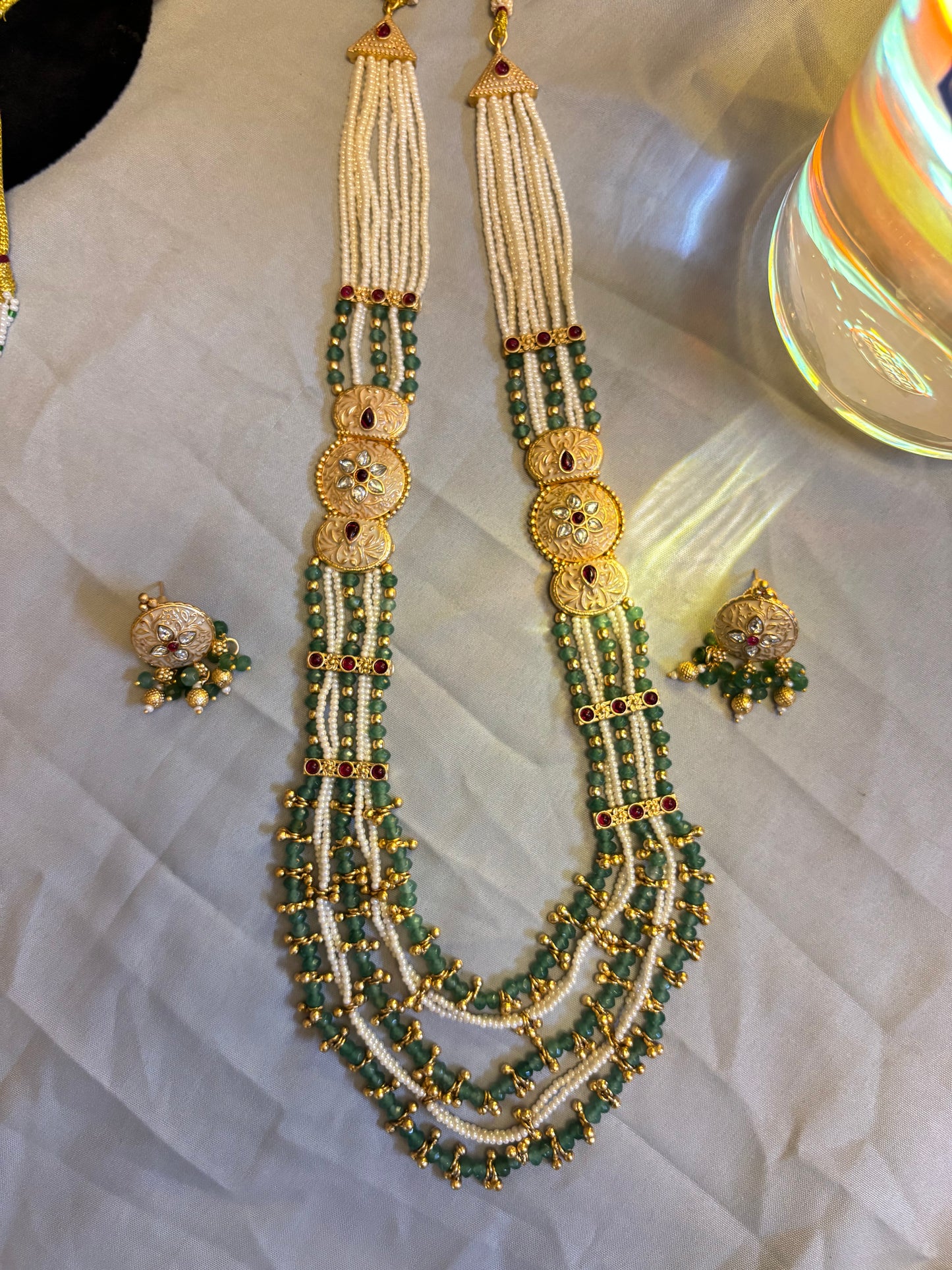 Emerald Pearl Layered Kundan Necklace Set