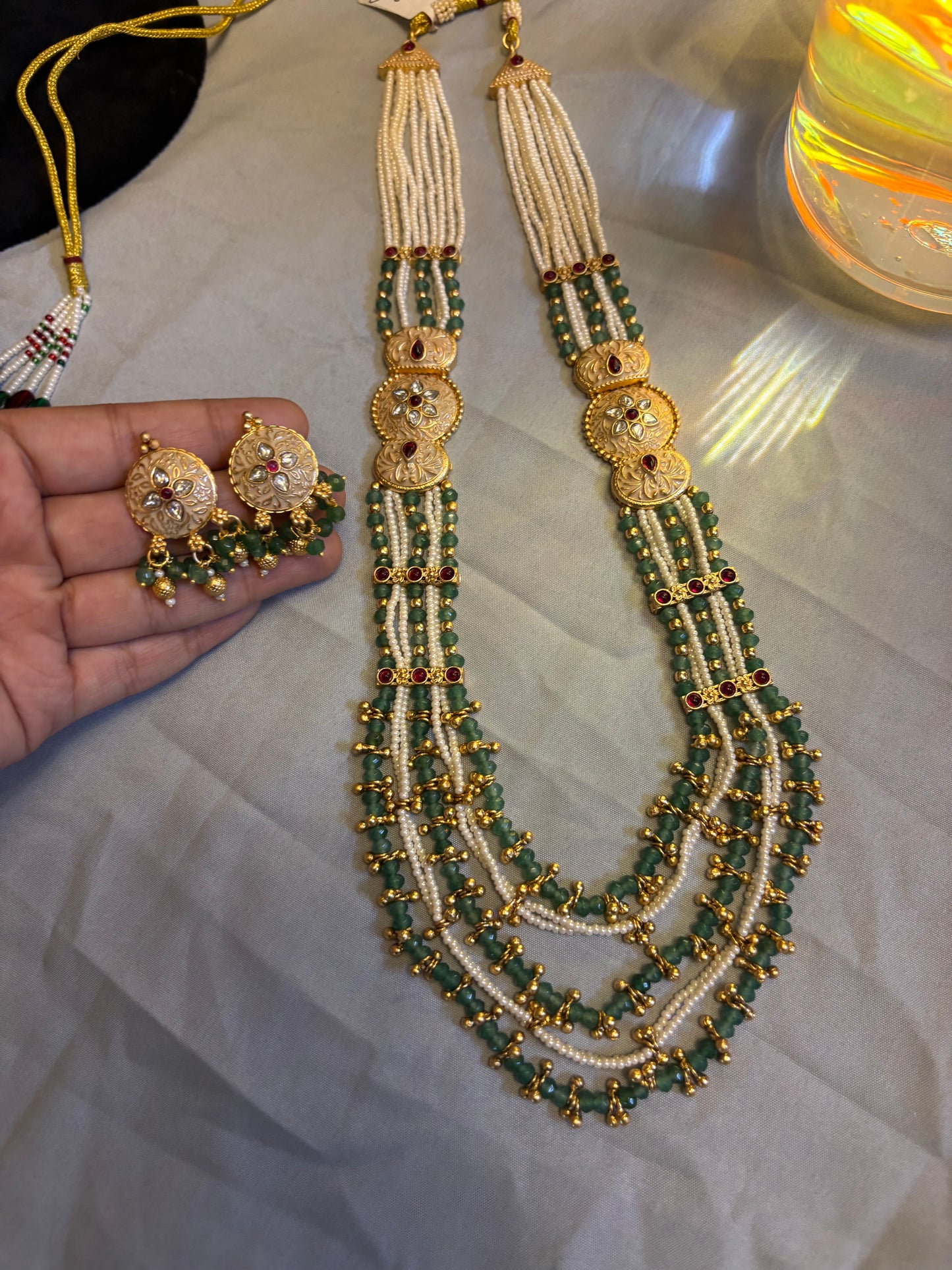Emerald Pearl Layered Kundan Necklace Set