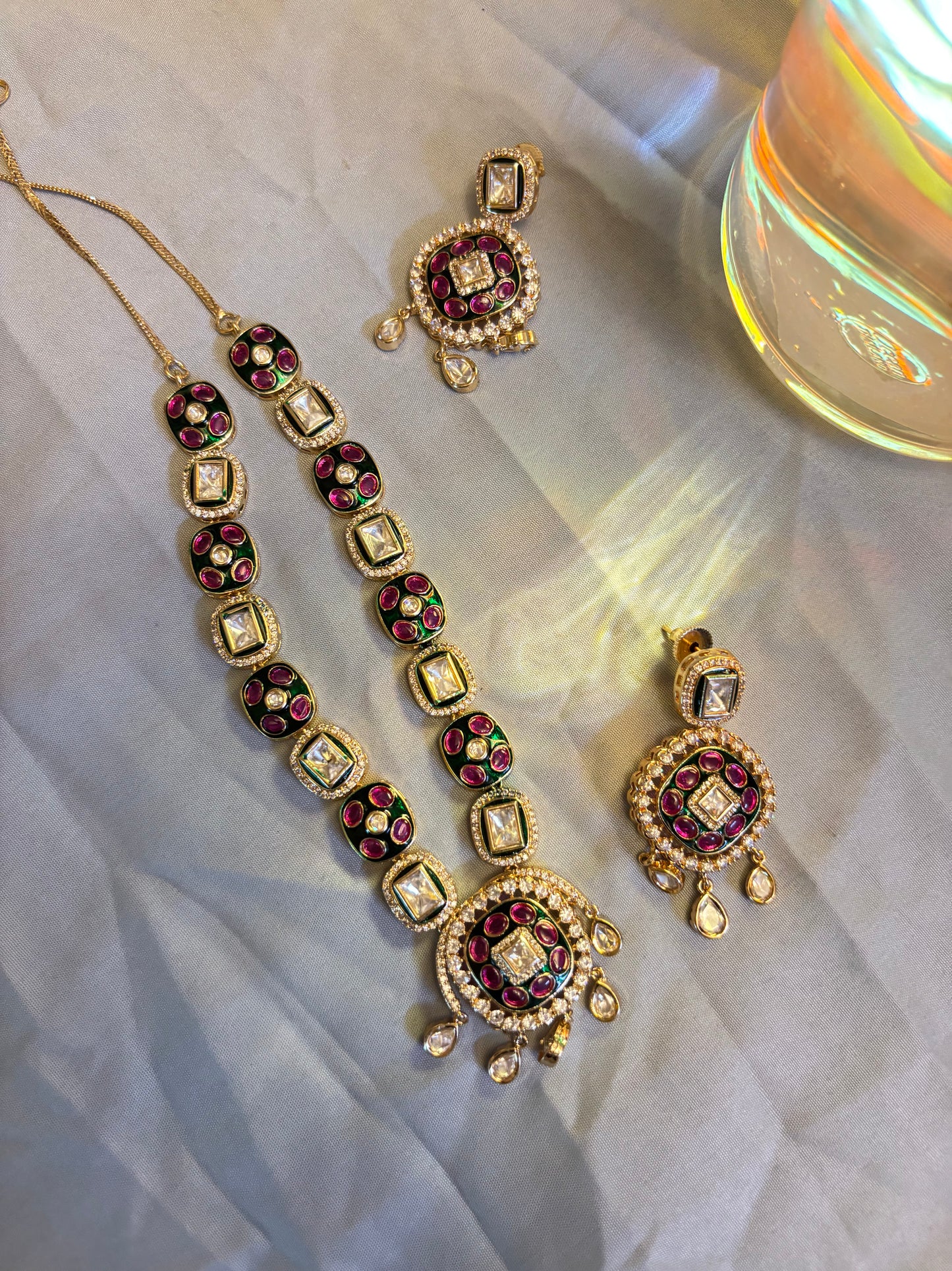 Tyani Kundan Ruby & Emerald Meenakari Set