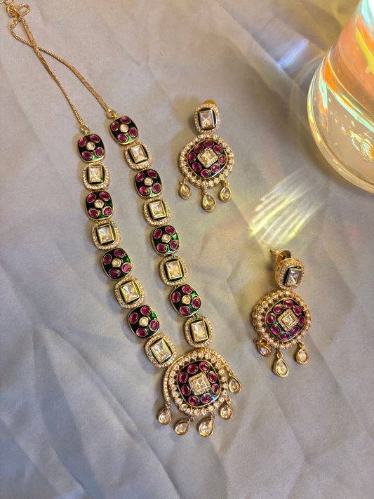 Tyani Kundan Ruby & Emerald Meenakari Set