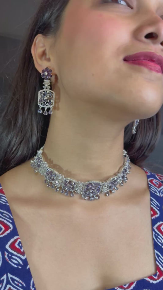 Regal Lavender Crystal Choker & Earring Set